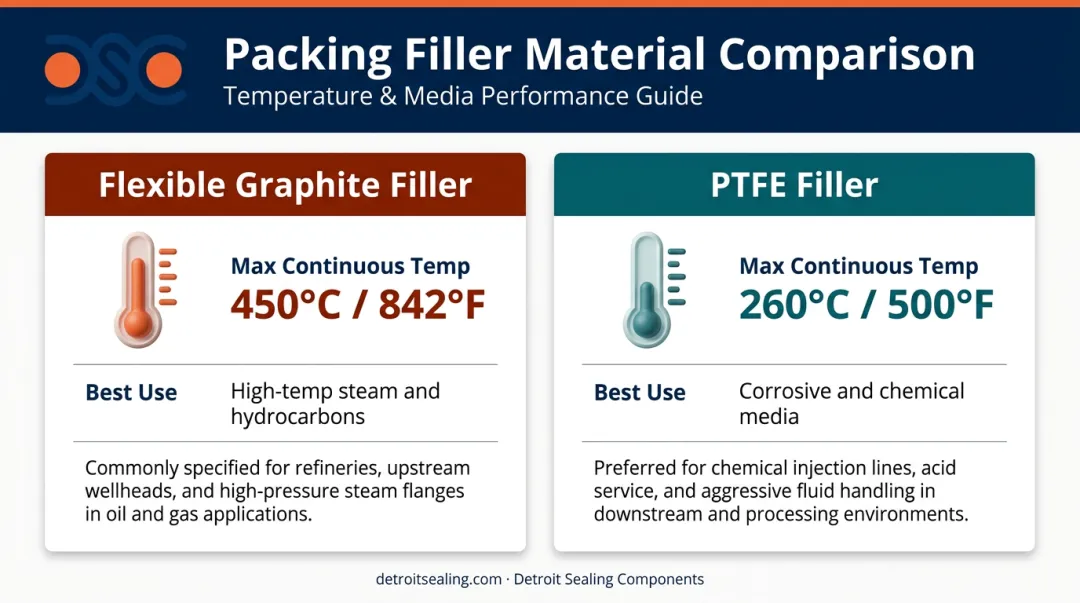 Spiral wound gasket filler material comparison temperature ratings and applications