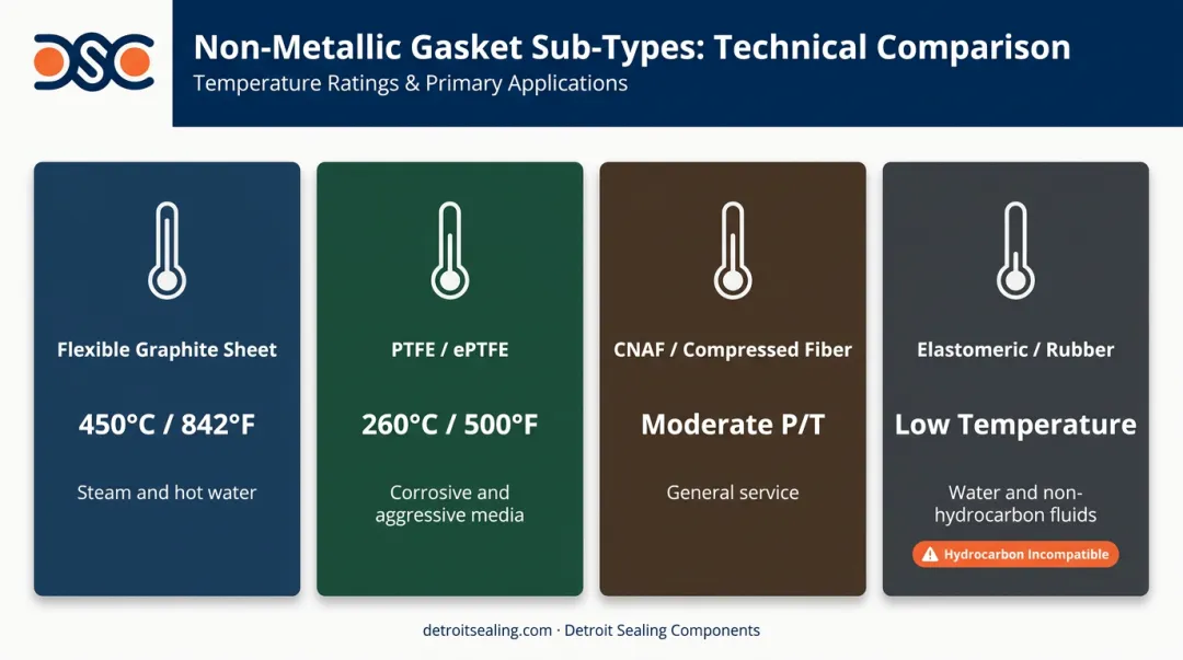 Four non-metallic gasket material types temperature limits and oil gas applications
