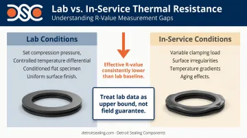 Lab-tested versus in-service gasket thermal resistance values gap explanation diagram