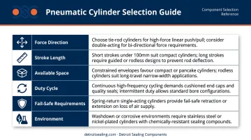 Pneumatic cylinder selection guide six-factor decision table with application recommendations
