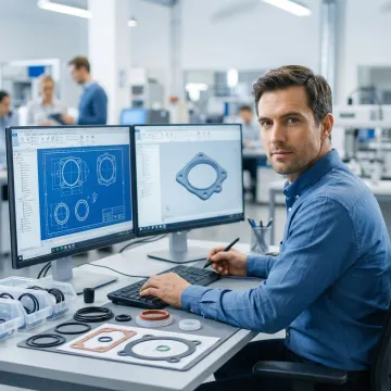 Engineer designing custom gaskets using CAD software