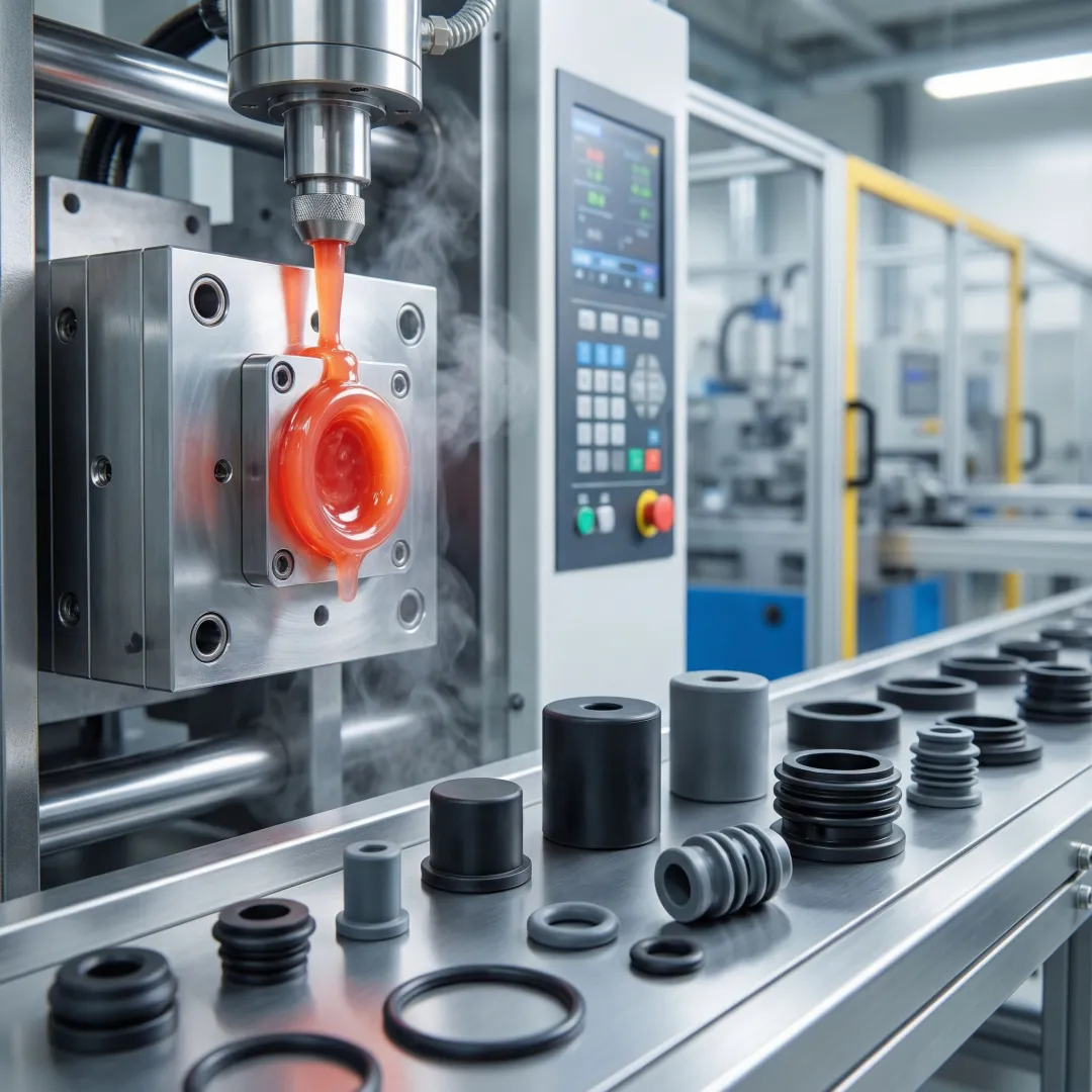 Custom silicone wire harness seals being manufactured in precision molding facility