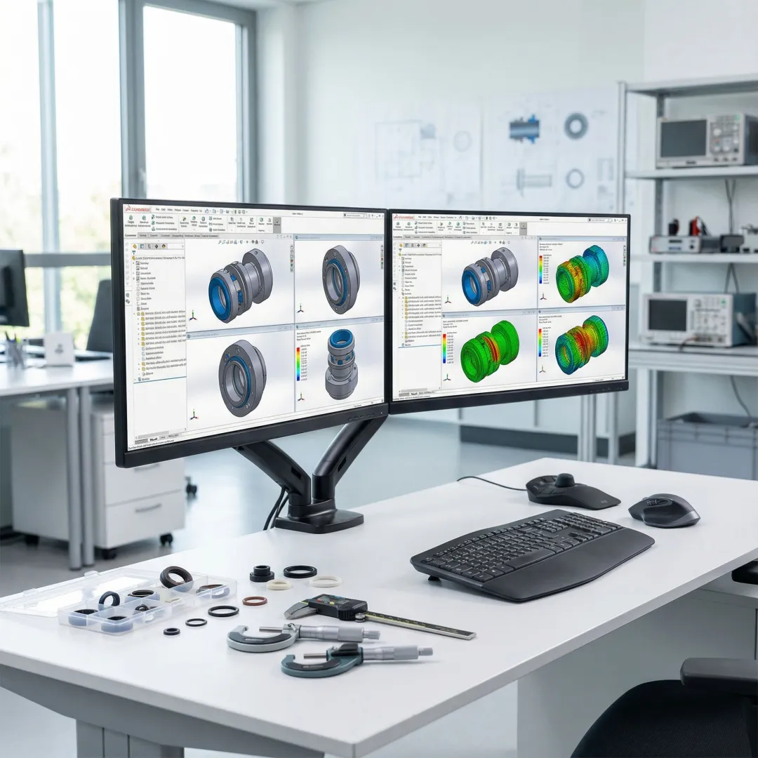 Precision engineering process with CAD design and testing equipment