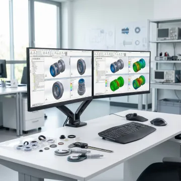 Precision engineering process with CAD design and testing equipment
