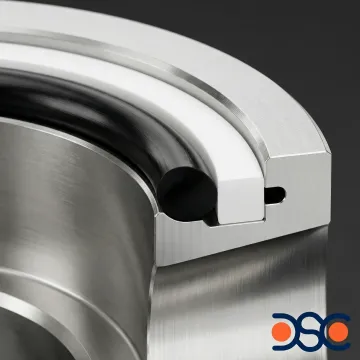 PTFE back-up ring installed alongside O-ring in hydraulic piston groove