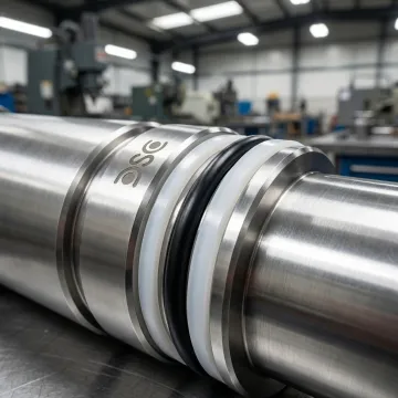 PTFE back-up rings and O-rings arranged on a hydraulic cylinder assembly