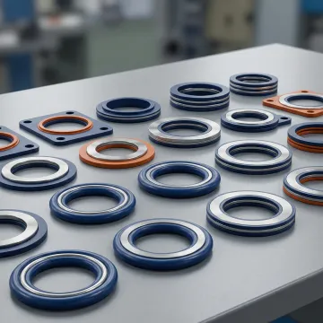 Metal-bonded rubber seals and bonded sealing components displayed on an industrial surface