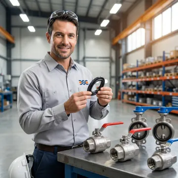 Engineer inspecting rubber valve seals and elastomeric components for industrial valves