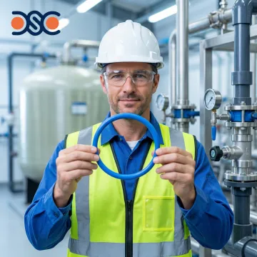 Engineer inspecting NSF 61 certified rubber seals for a water treatment facility