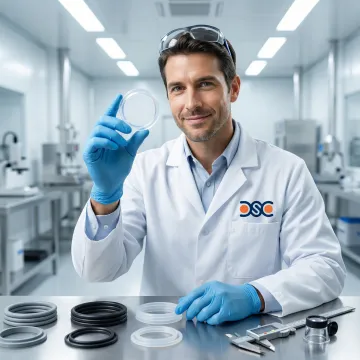 Technician inspecting silicone O-rings for high temperature industrial sealing