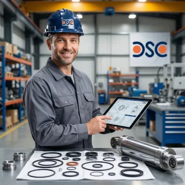 Engineer reviewing custom seal kit components matched to hydraulic equipment specifications.