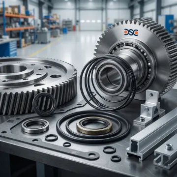 Precision rubber seals and O-rings displayed alongside wind turbine and solar panel components