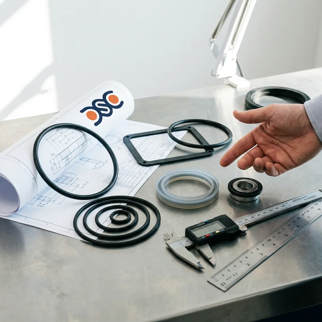 Engineer inspecting custom rubber seal design