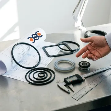 Engineer inspecting custom rubber seal design