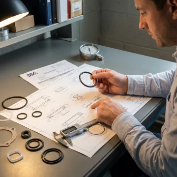 Engineer reviewing industrial sealing component designs