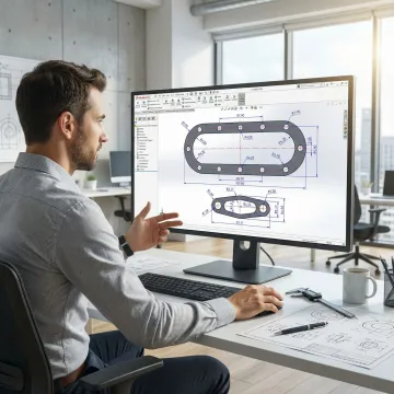 Engineer designing custom rubber gasket using CAD software