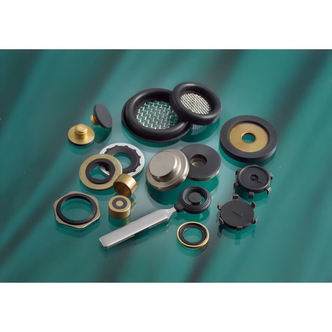 Metal-bonded rubber seals and bonded sealing components displayed on an industrial surface