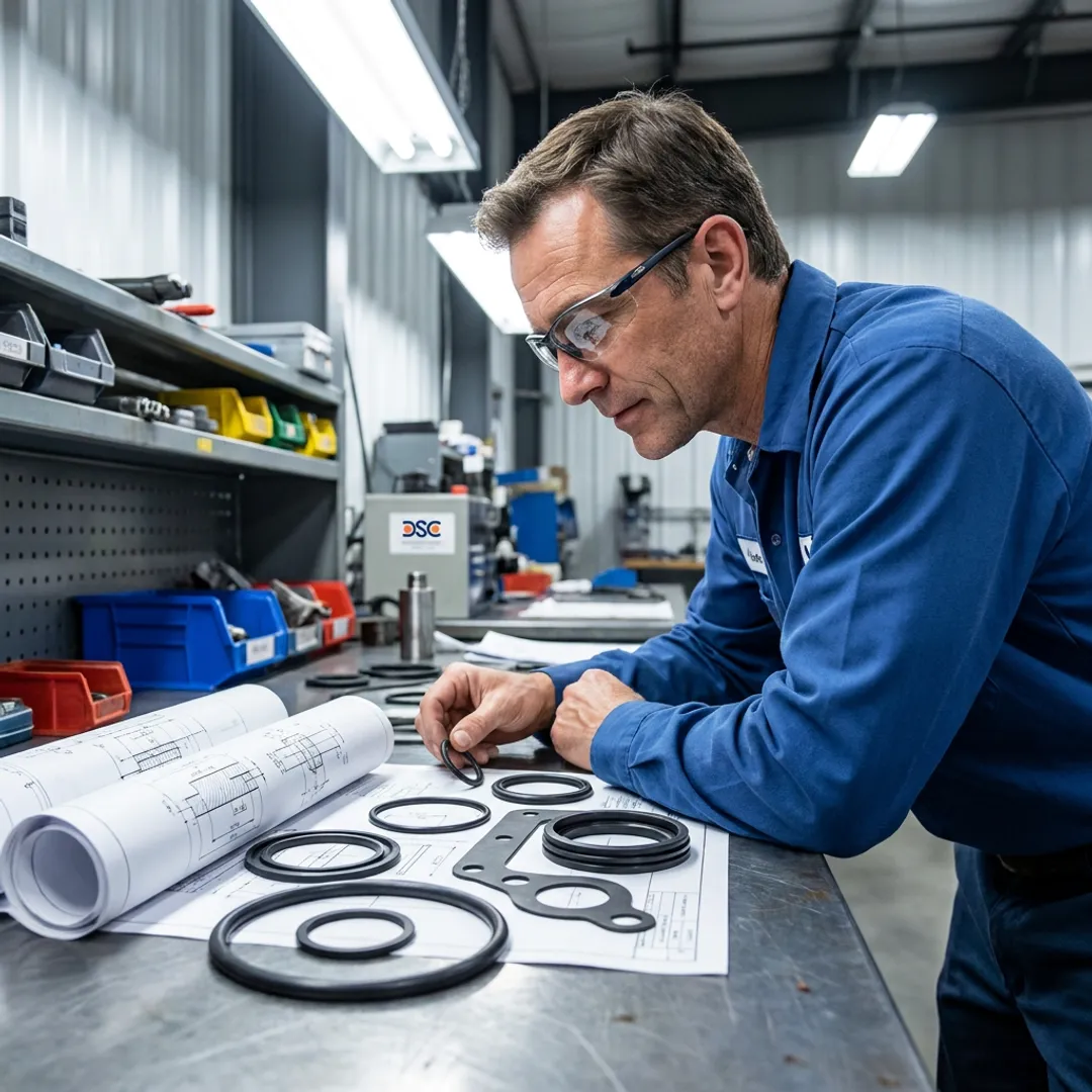 Engineer inspecting precision seals for plant equipment