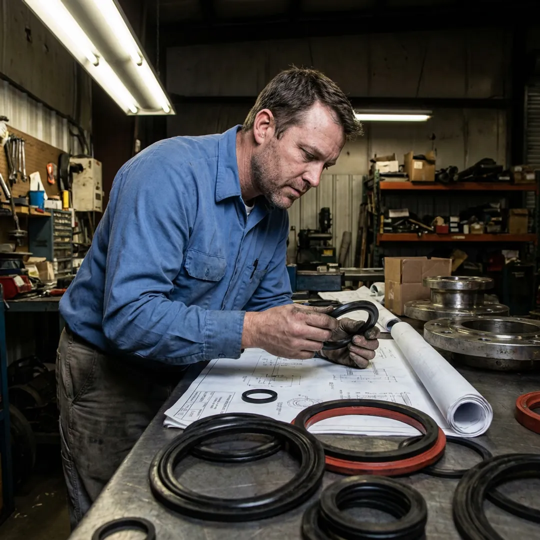 Engineer inspecting oilfield sealing components