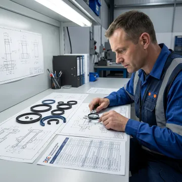 Technician reviewing metric seal specifications