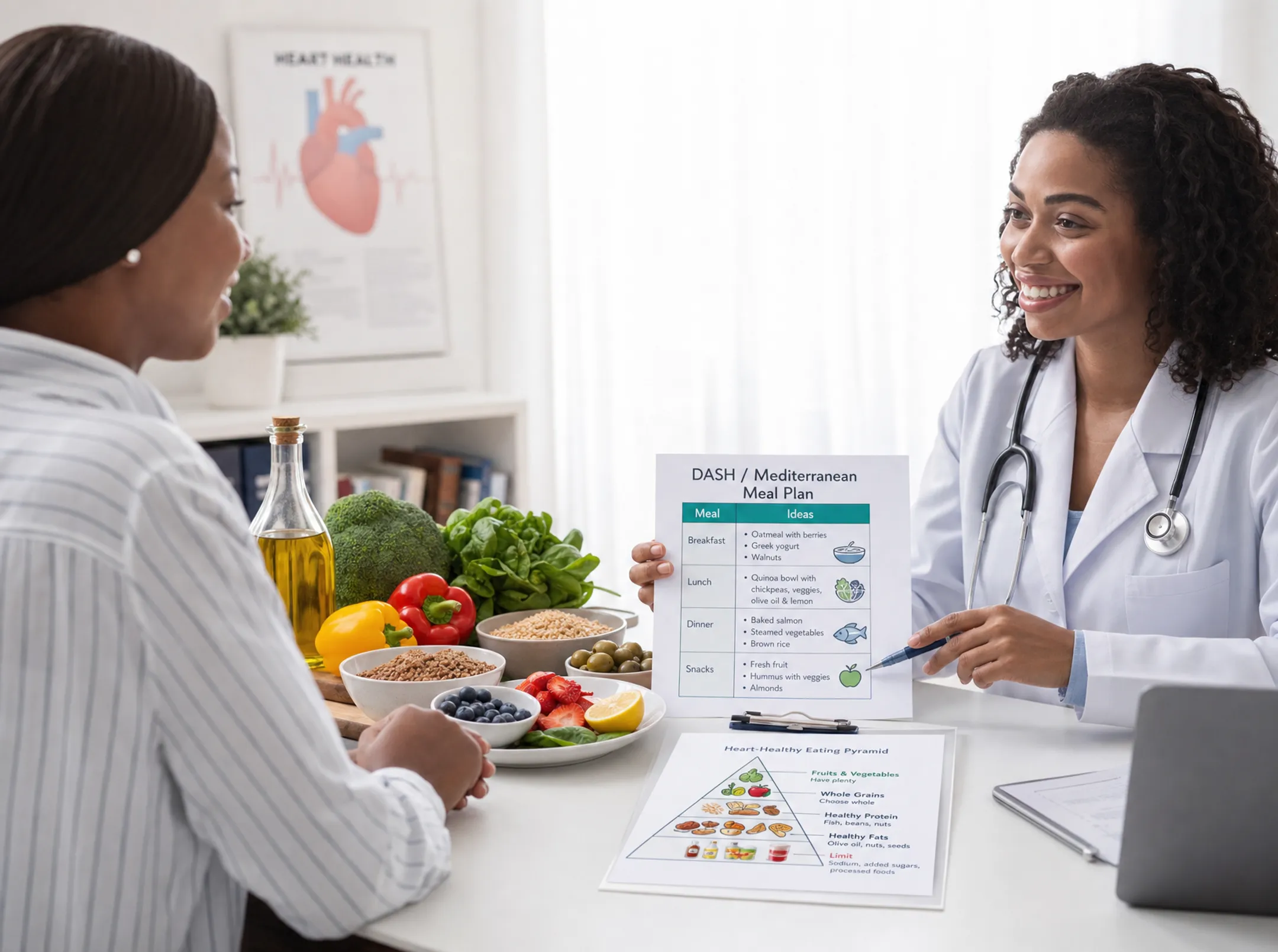 Cardiac rehab patient consulting with dietitian about heart-healthy meal plan
