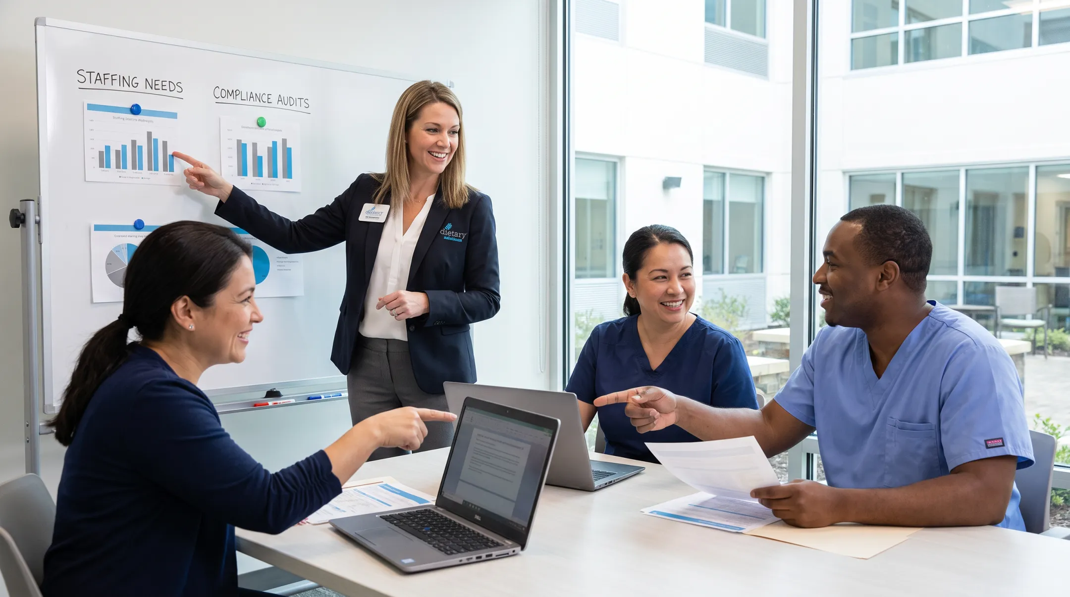 Dietary Solutions support team assisting healthcare facility staffing needs