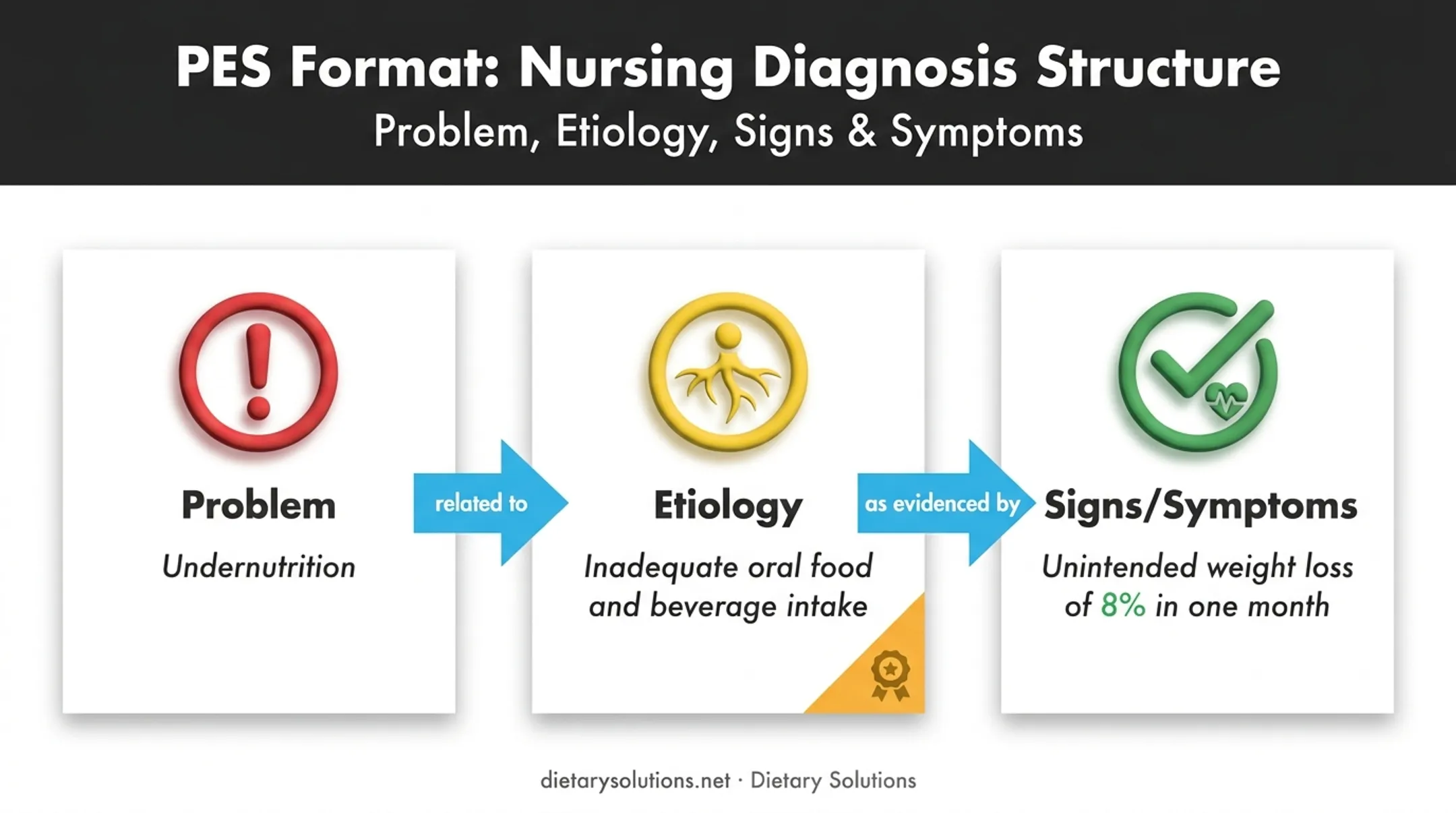 PES nursing diagnosis structure showing problem etiology and symptoms
