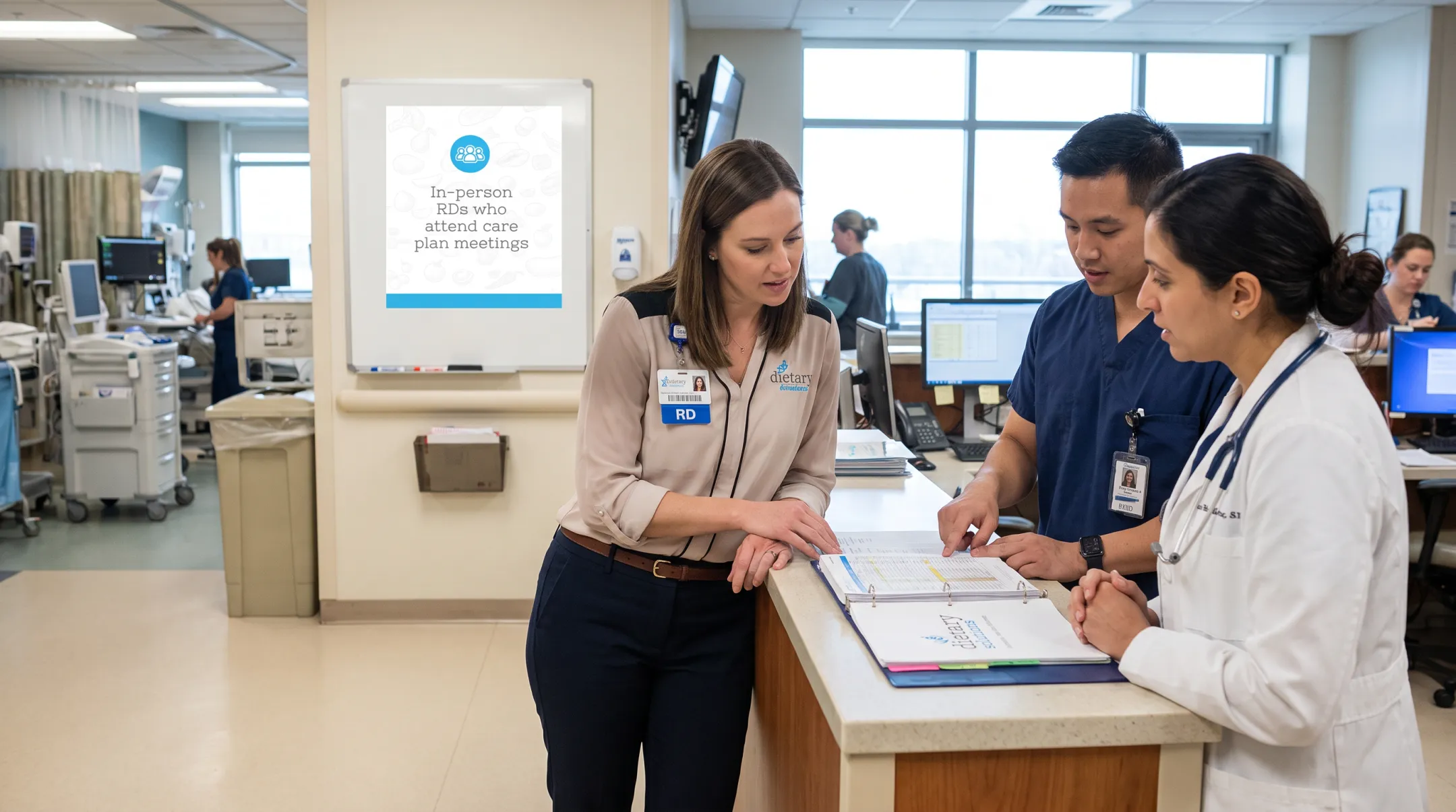 Registered dietitian consulting with hospital staff during onsite placement