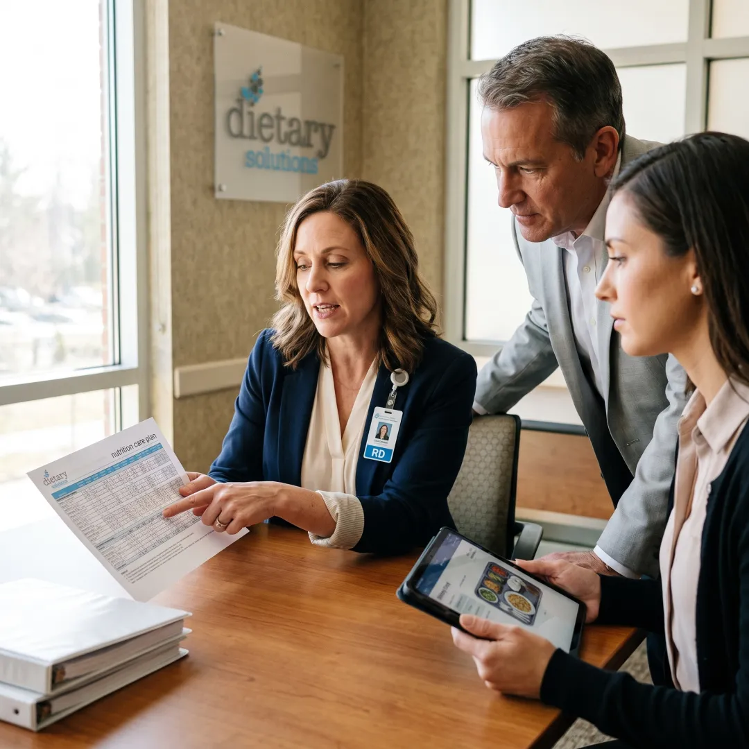 Dietitian consulting with a healthcare facility team