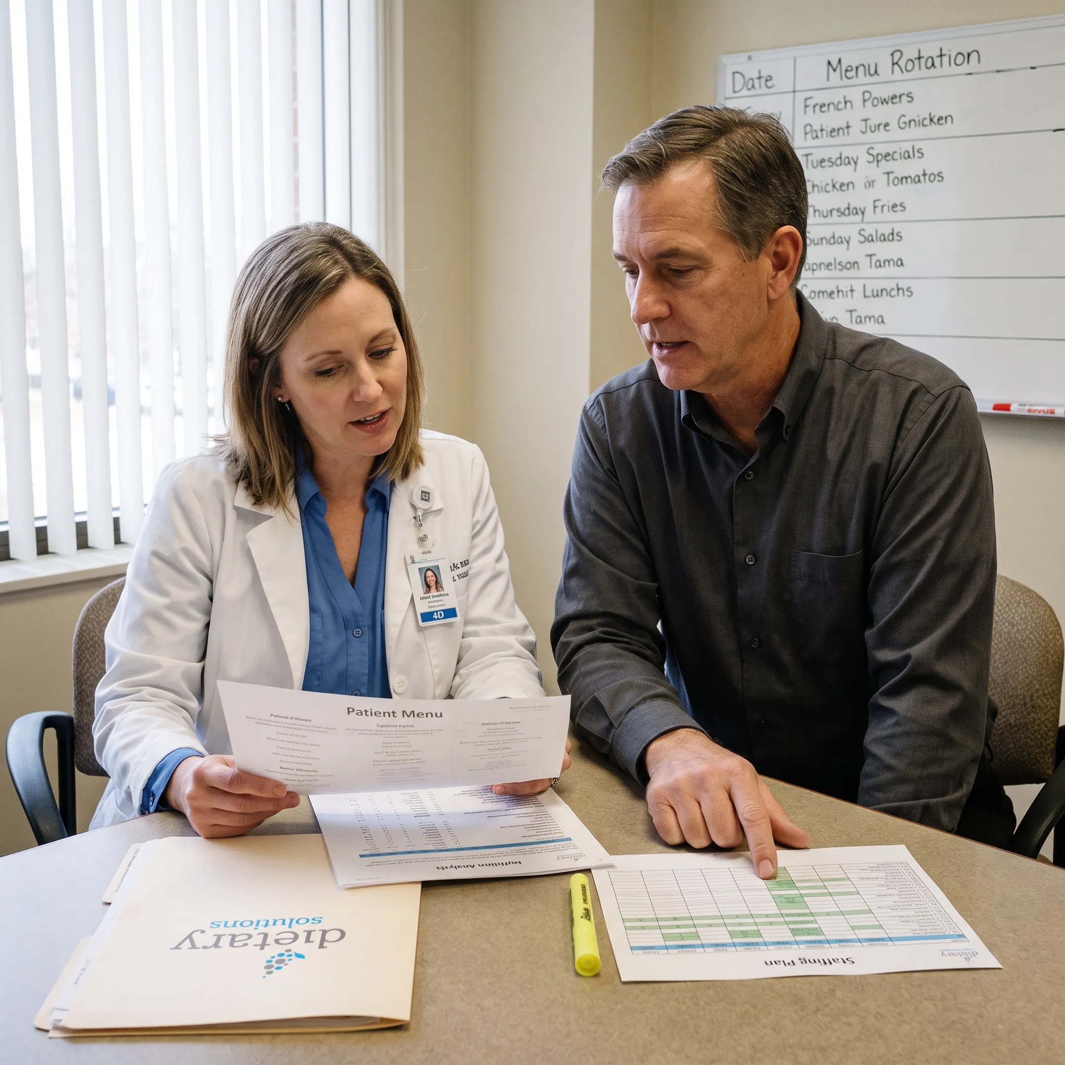 Nutrition consultant reviewing a care facility menu