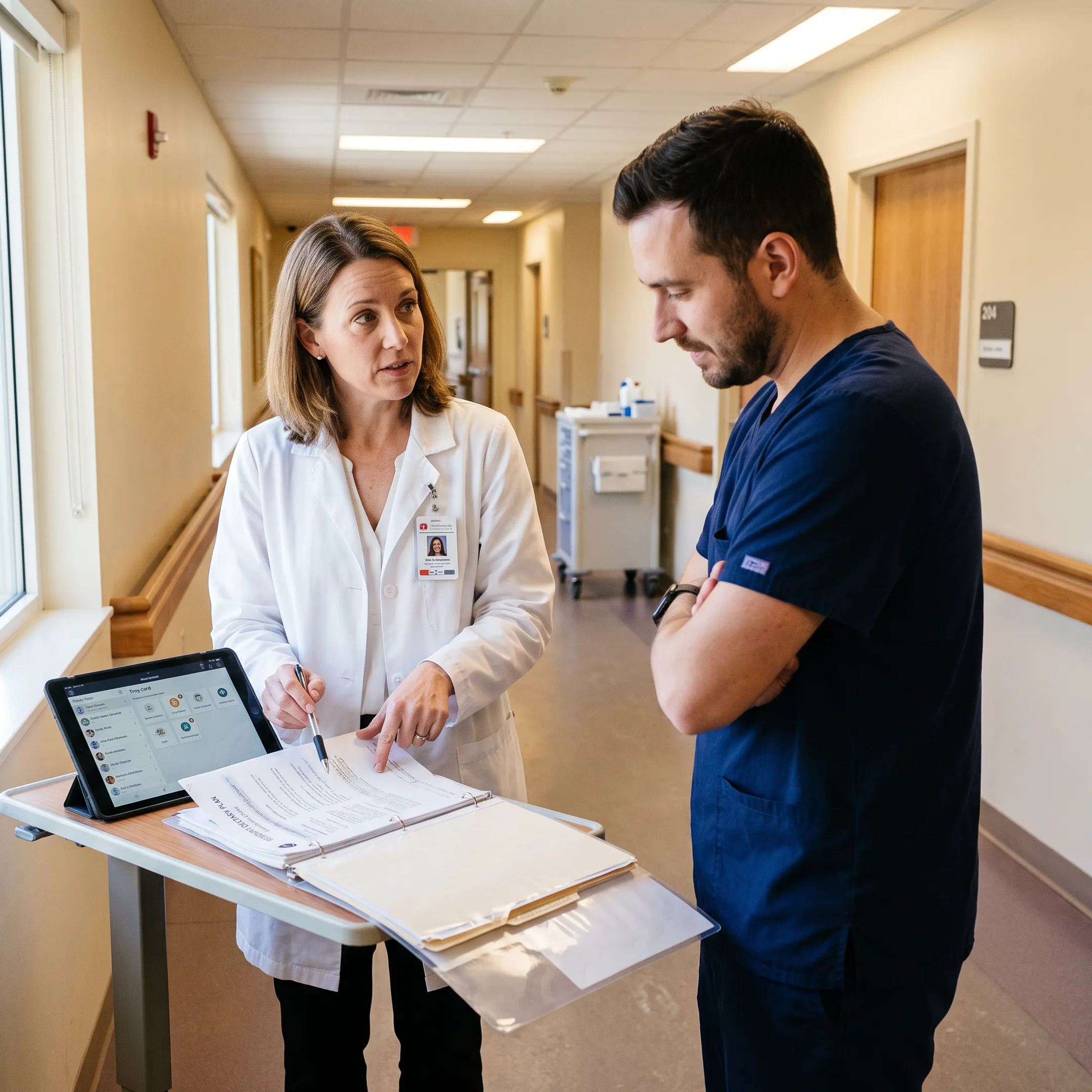 Dietitian reviewing a nursing home resident’s nutrition care plan