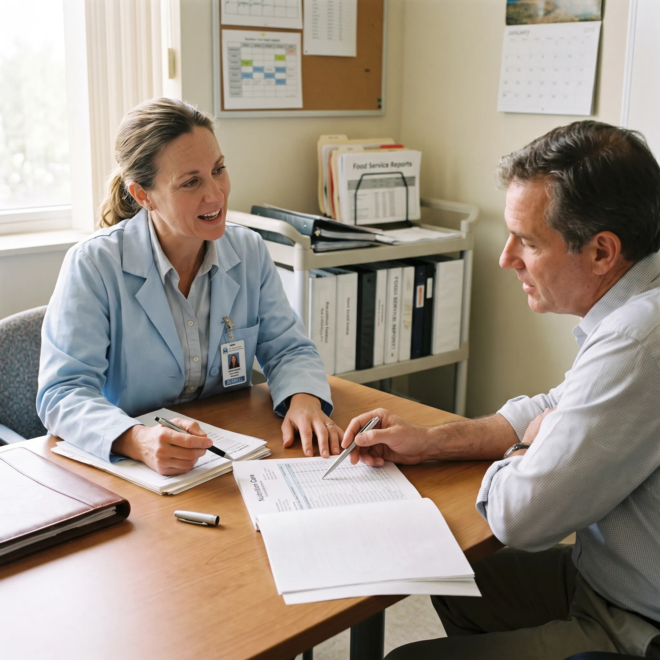 Dietitian consulting with healthcare facility staff