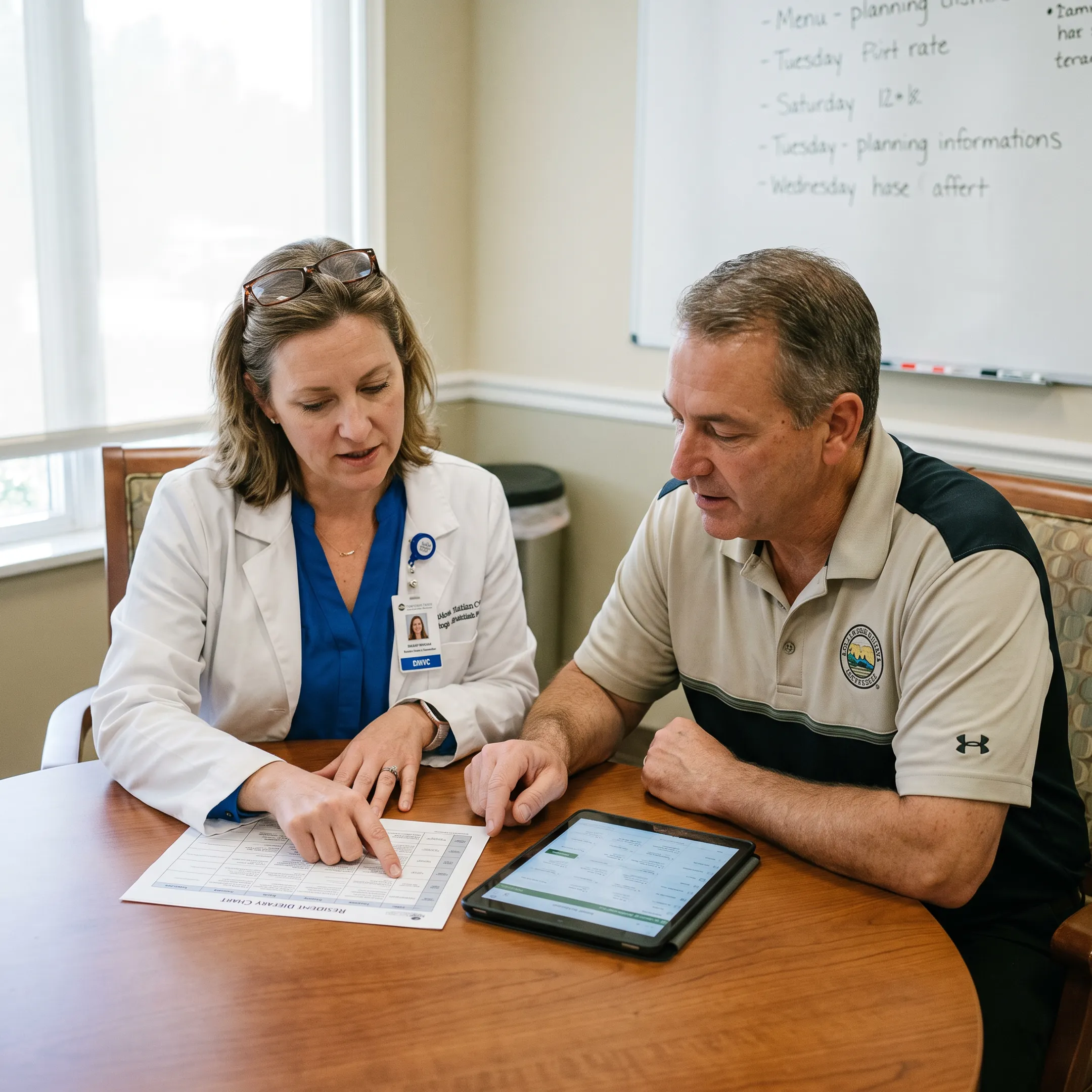 Dietitian reviewing senior living menu plan