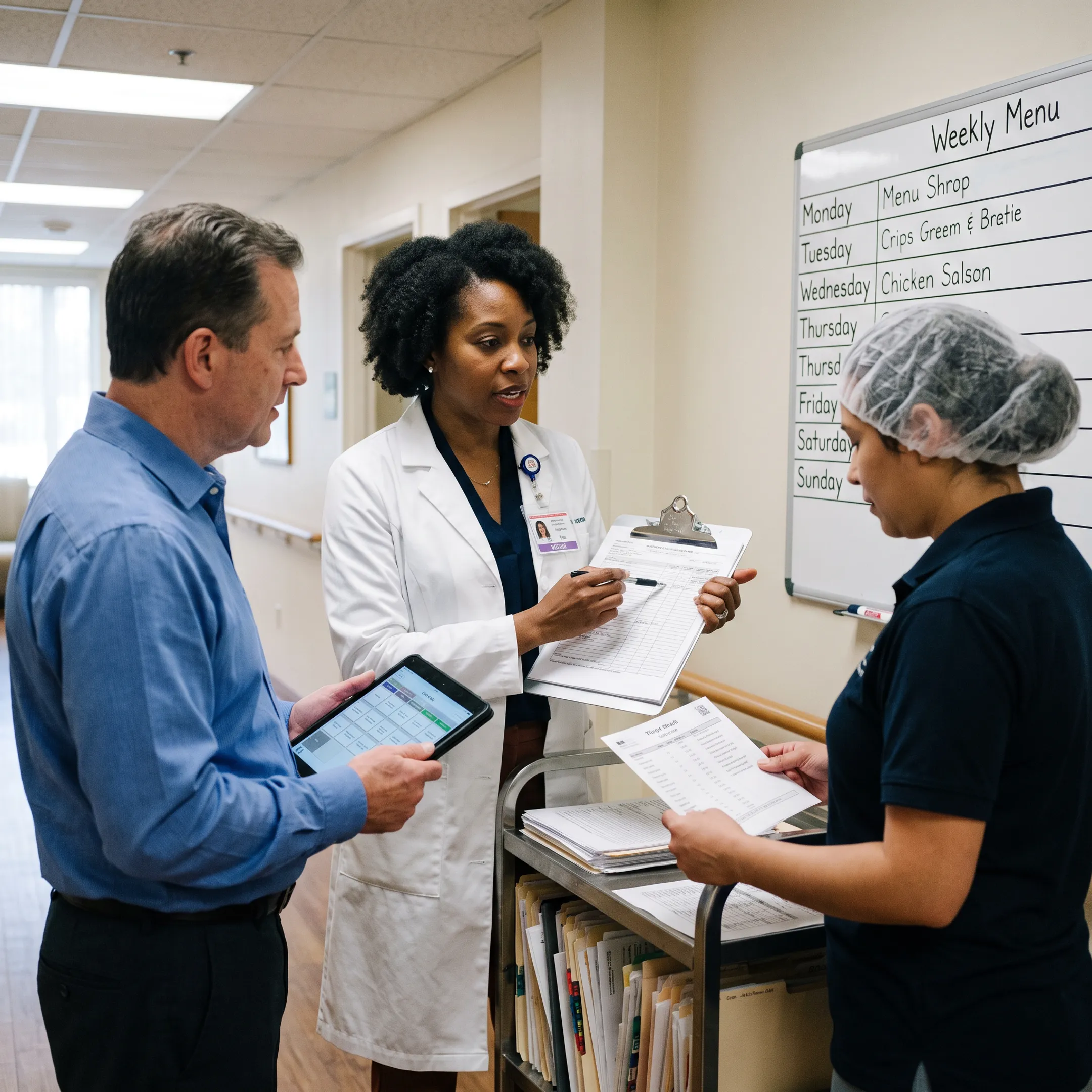 Temporary dietitian collaborating with a senior care team