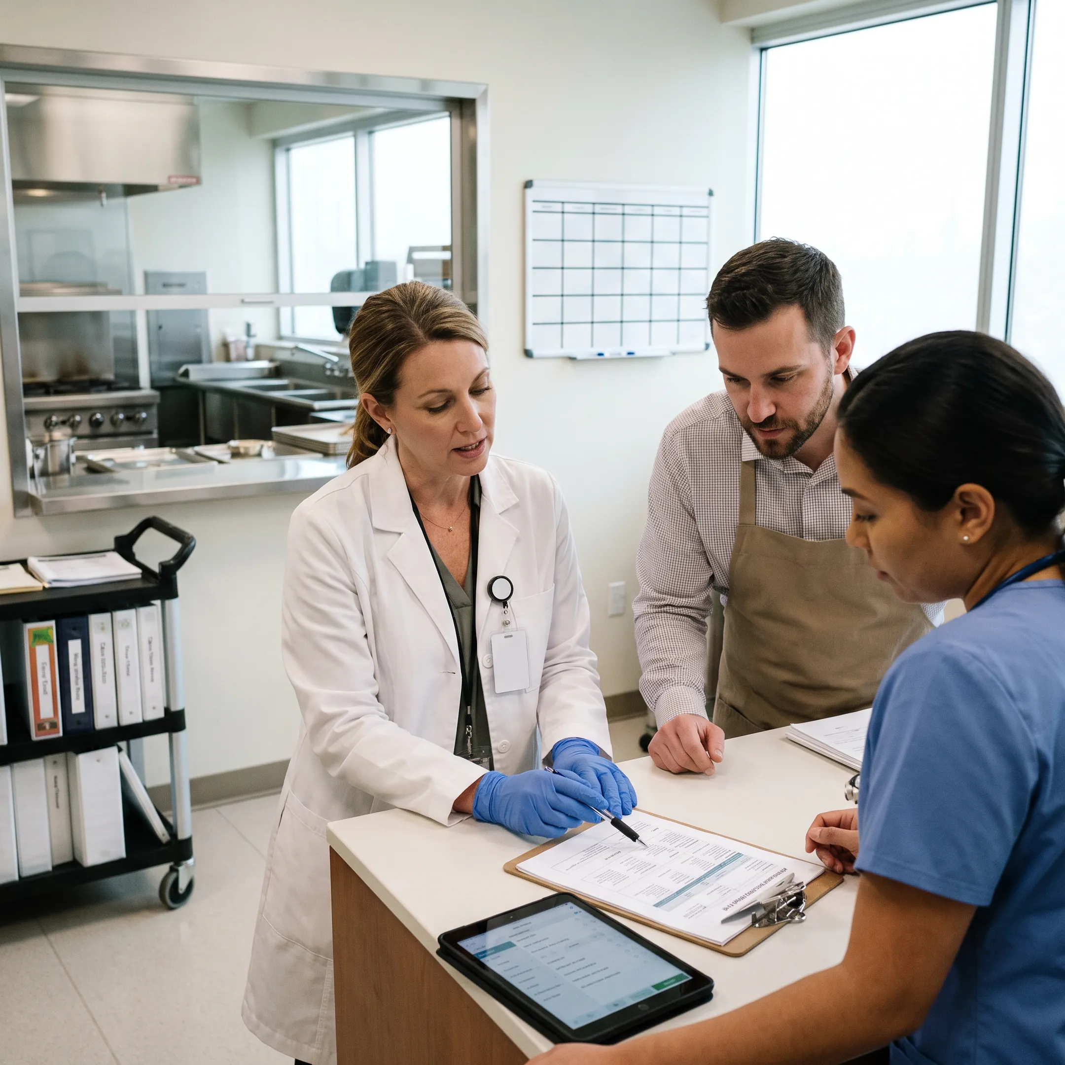 Nutrition professional reviewing a personalized dietary plan with a healthcare team