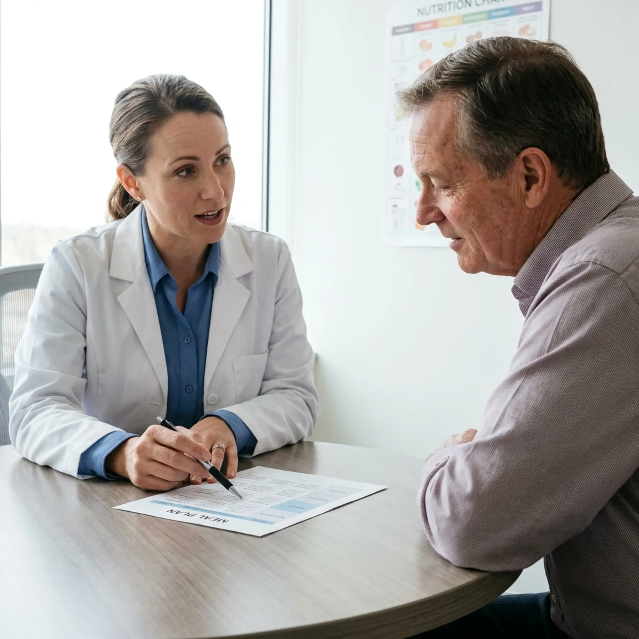 Dietitian discussing diabetes nutrition planning with a patient