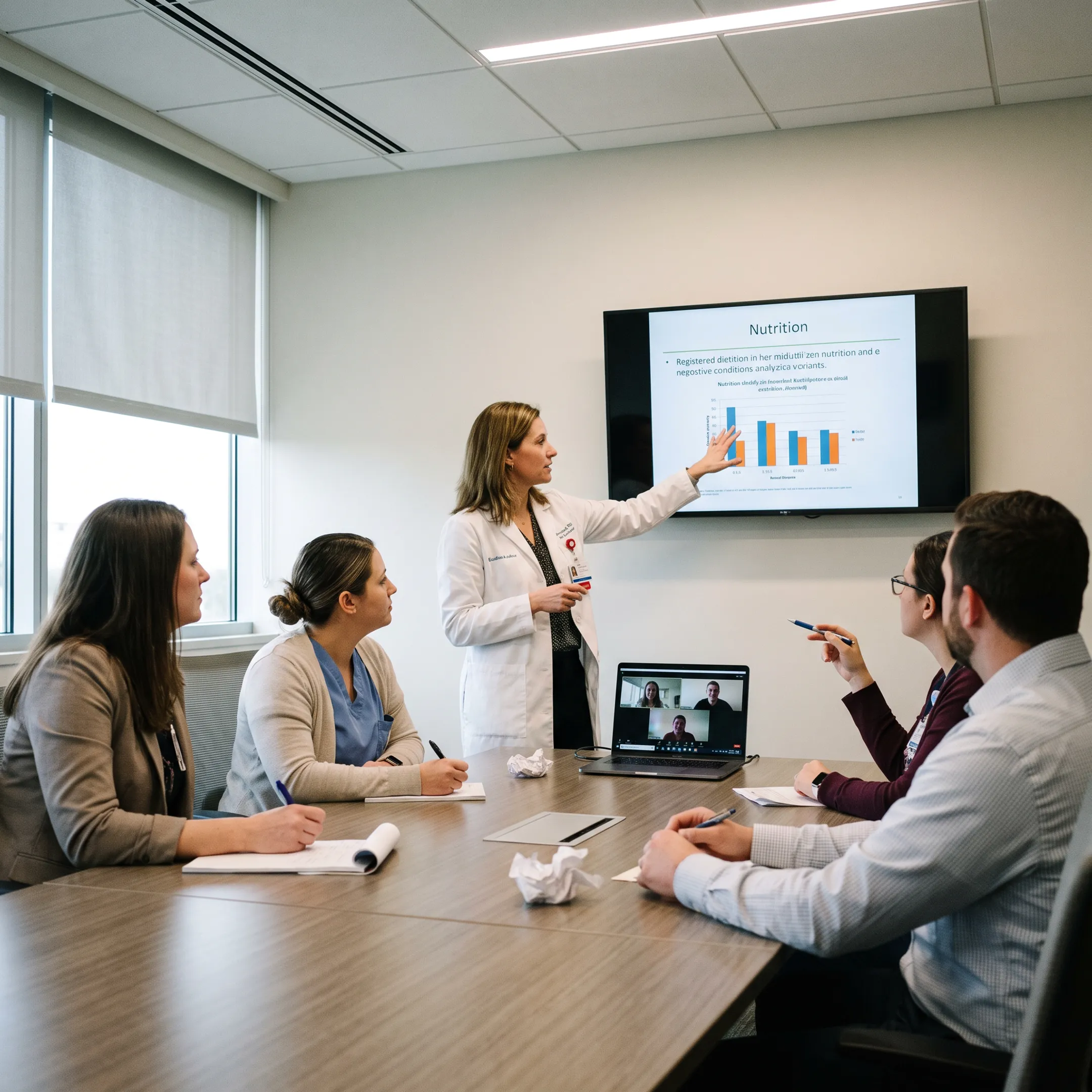 Dietitian facilitating a virtual and onsite employee nutrition program