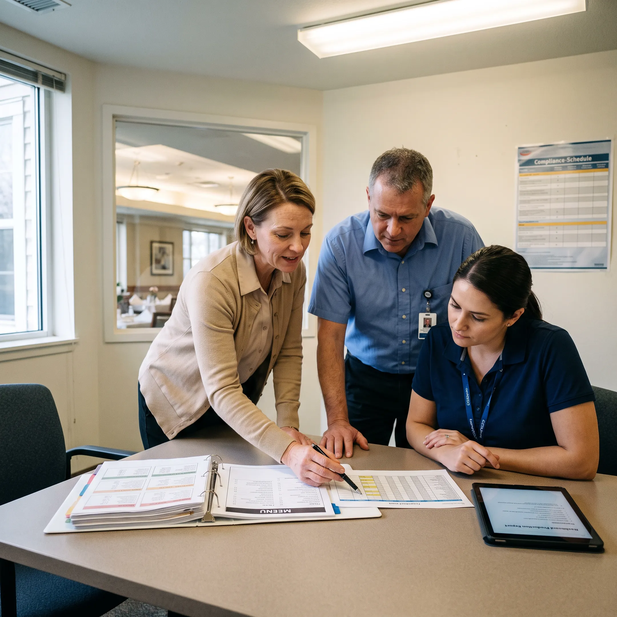 Dietary consultant assessing a healthcare food service department