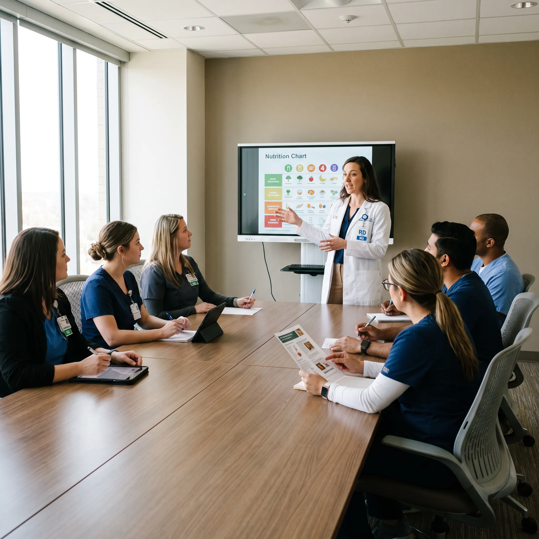Registered dietitian leading a corporate wellness nutrition session
