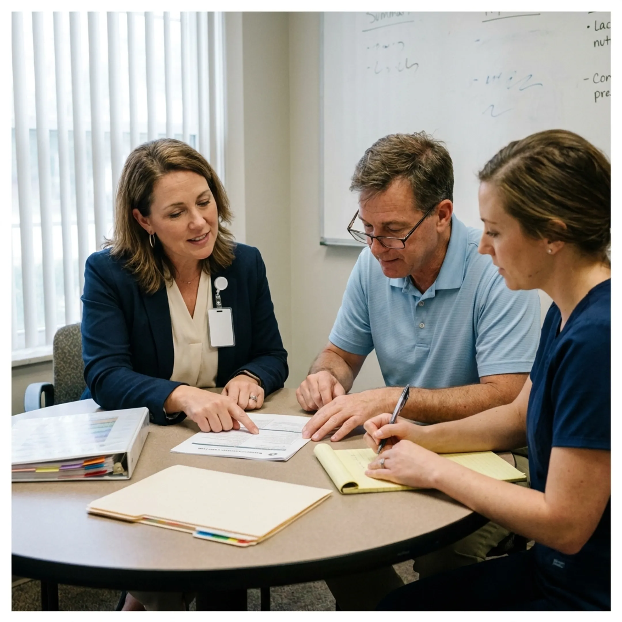 Dietitian reviewing bariatric nutrition care plan with skilled nursing facility team