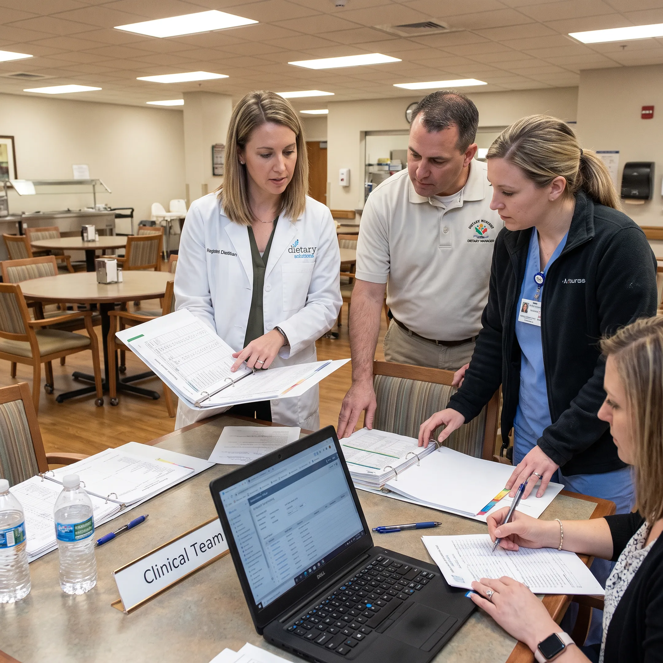 Dietitian reviewing nutrition plans in a care facility