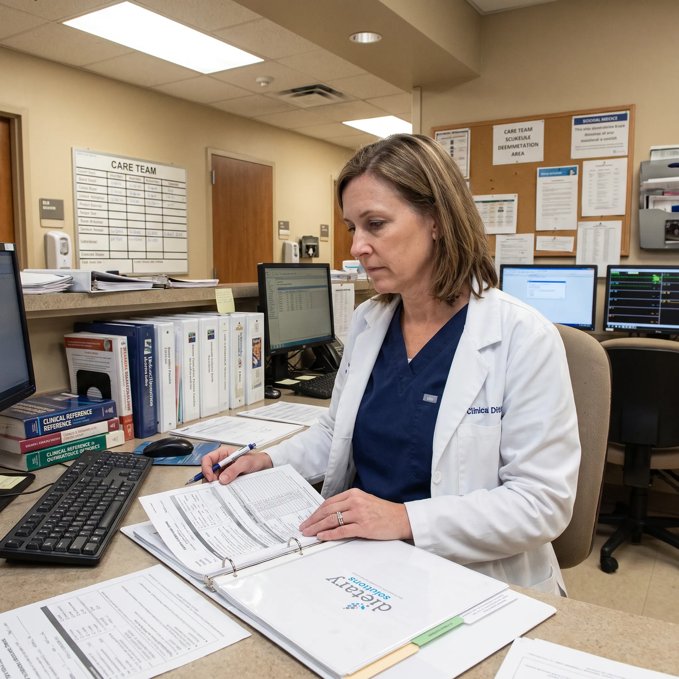 Dietitian reviewing clinical nutrition records