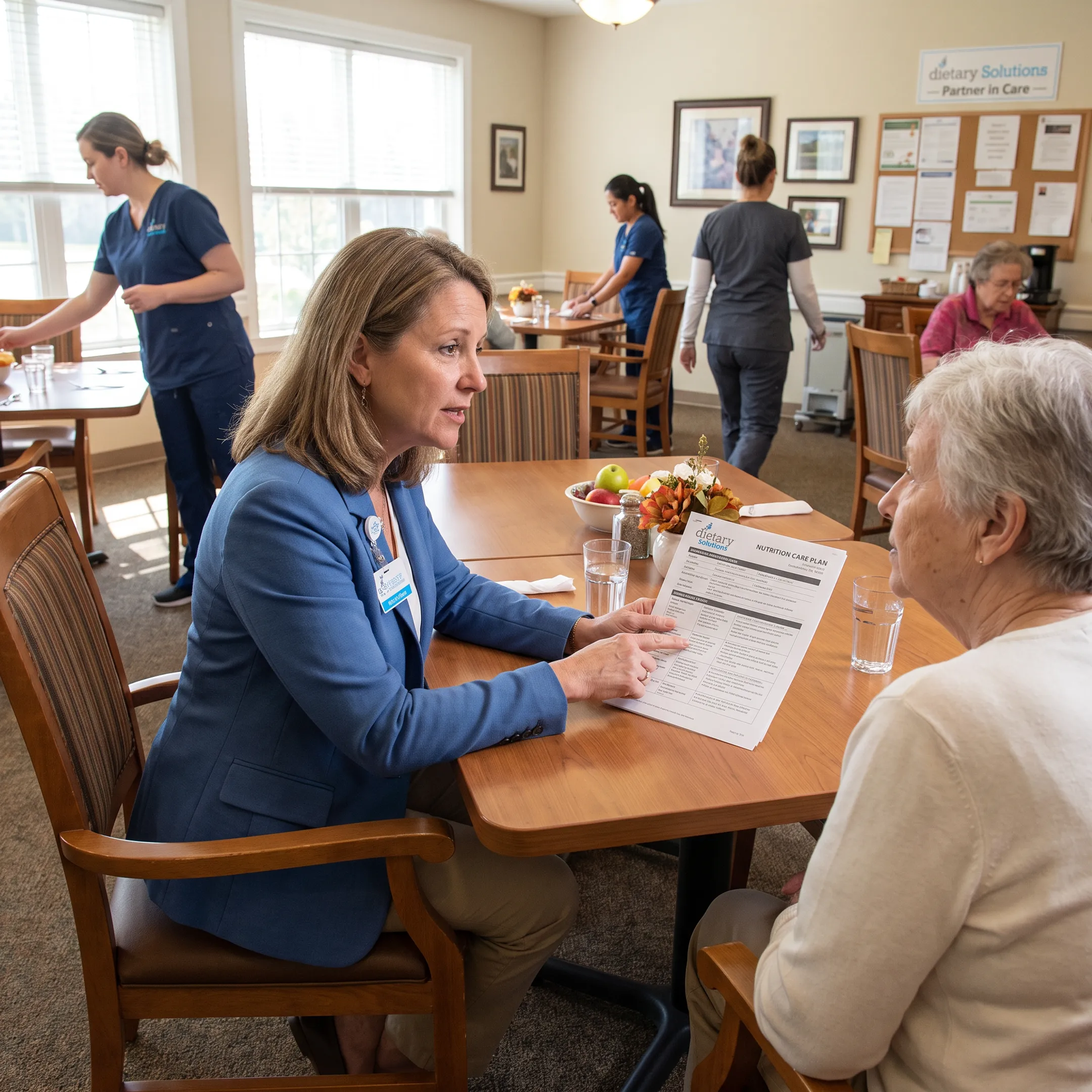 Registered Dietitian consulting with a senior living resident