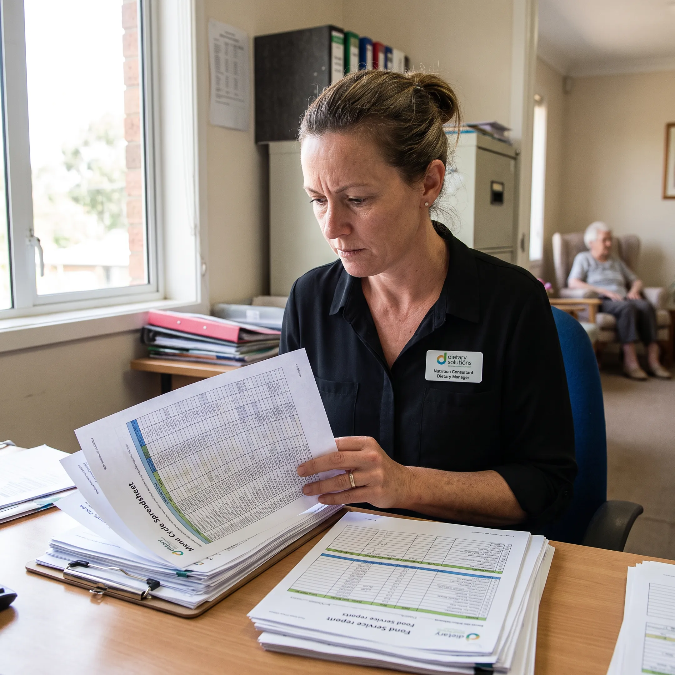 Nutrition consultant reviewing a facility meal plan