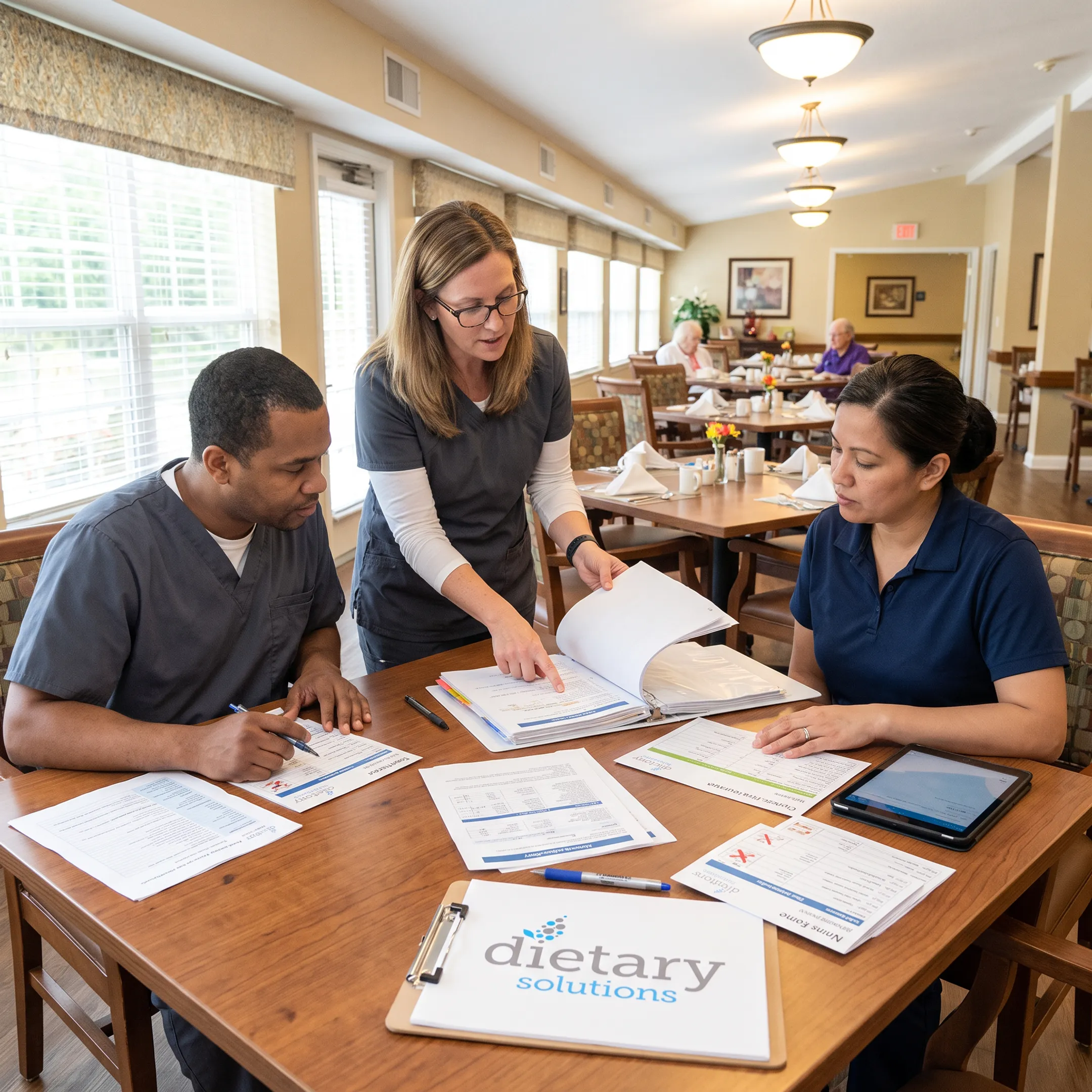 Dietitian consulting with senior-care staff