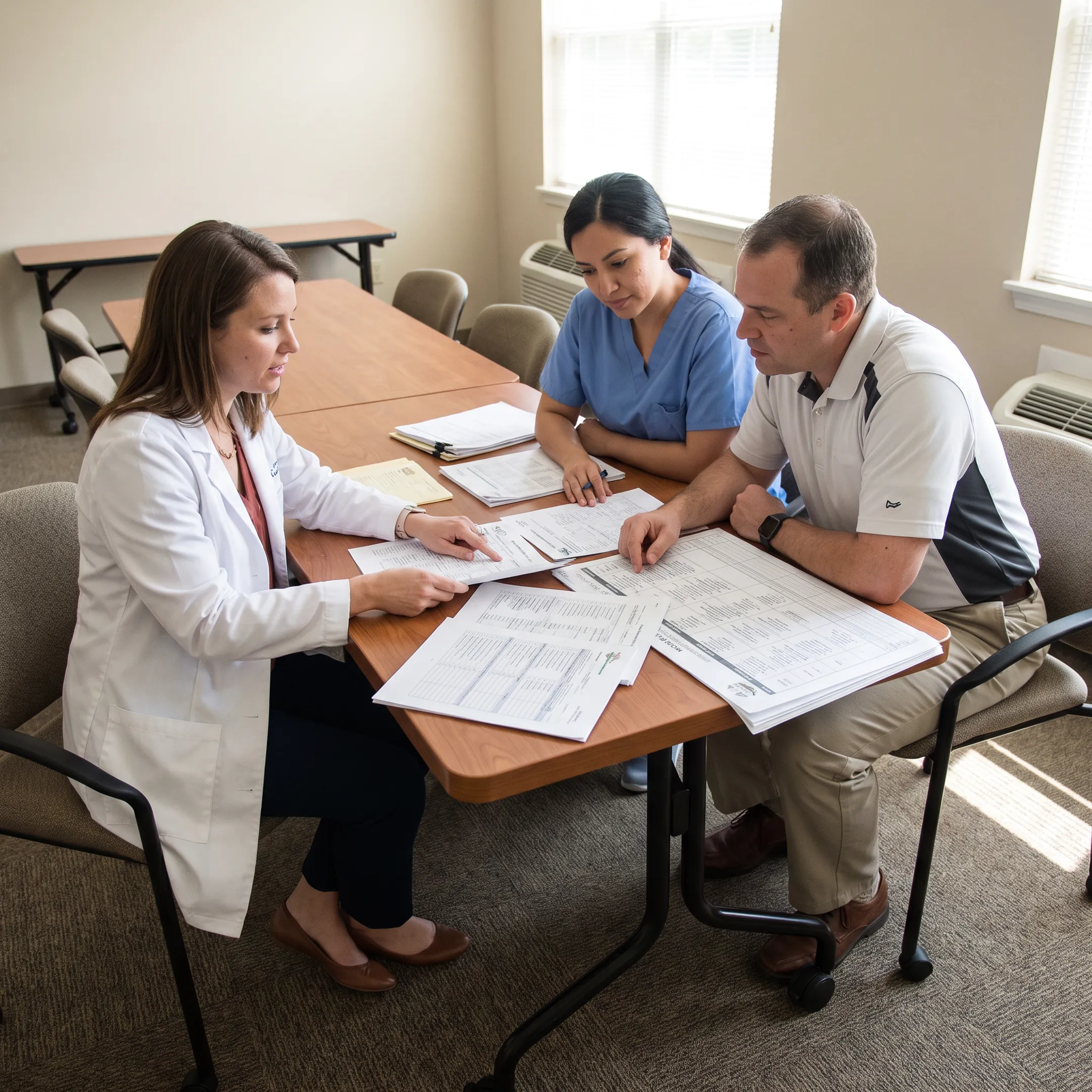 Dietitian reviewing a nutrition care plan with facility staff