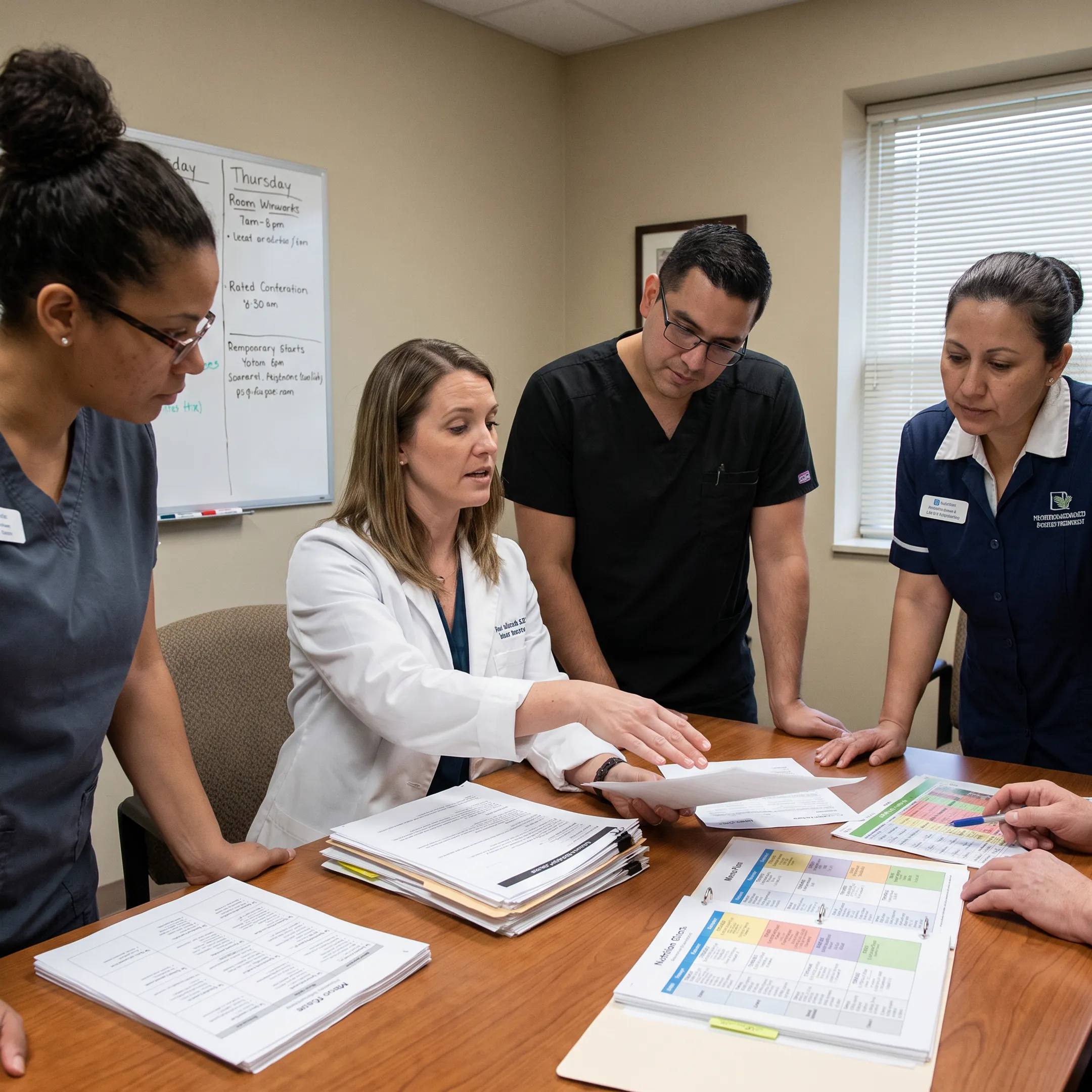 Dietitian discussing nutrition planning with healthcare team