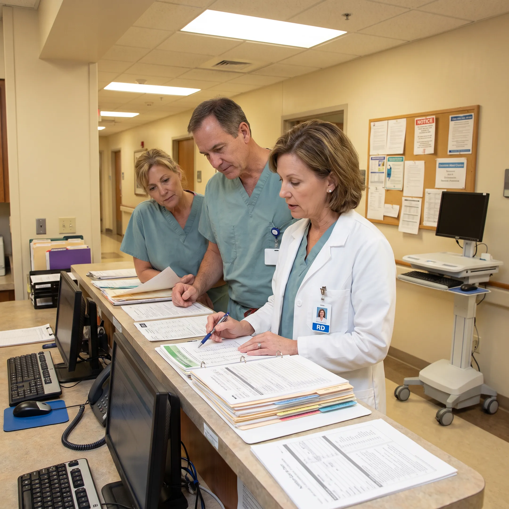 Dietitian collaborating with hospital care team on nutrition documentation