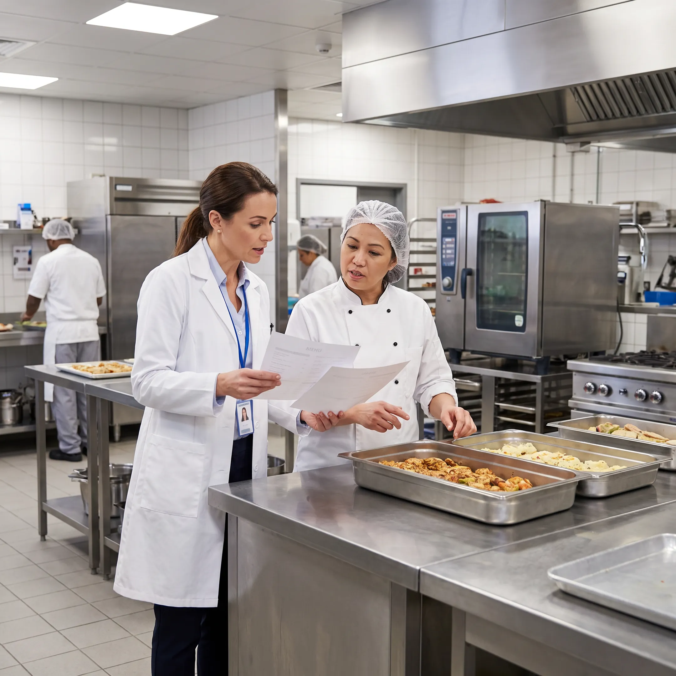Nutrition professional coordinating meal service in a healthcare facility