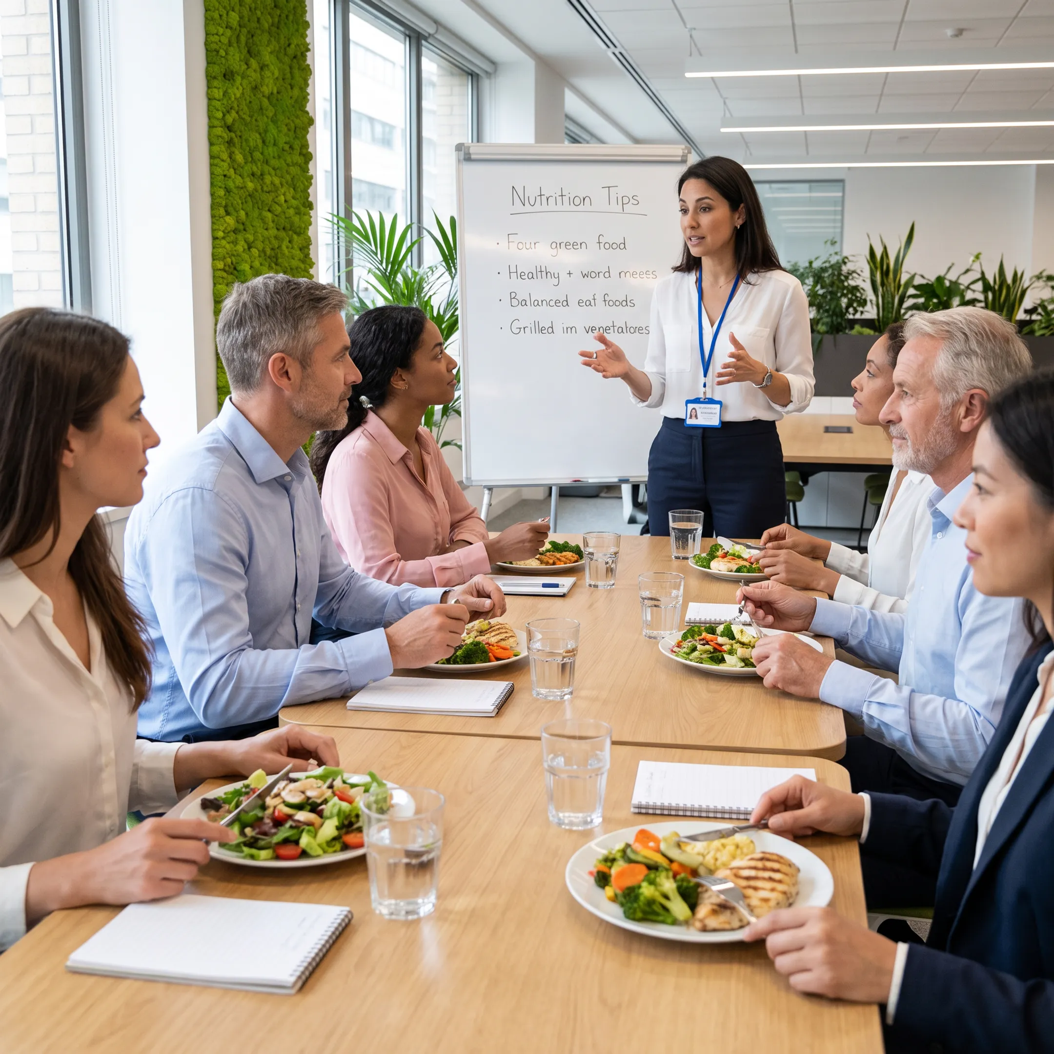 Employees participating in a nutrition education session